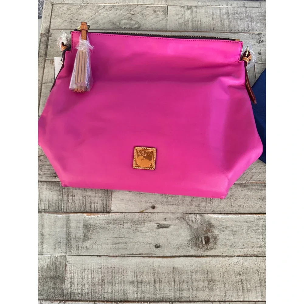 Dooney & Bourke Pink Leather Hobo Bag with Pouch and Keychain Set NEW